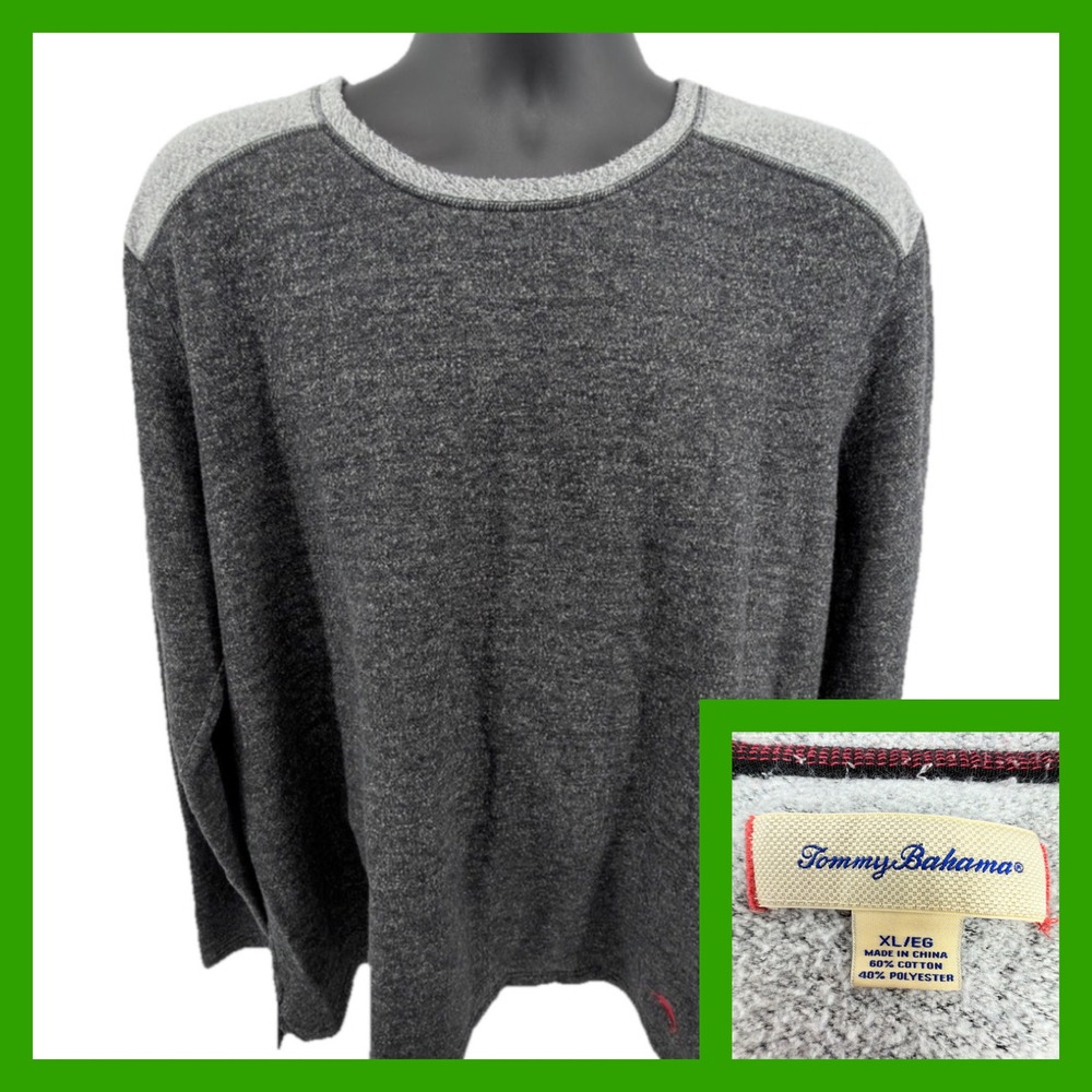 Tommy Bahama Men's XL Gray Two-Tone Marlin Crew Neck Fleece Sweatshirt Pullover